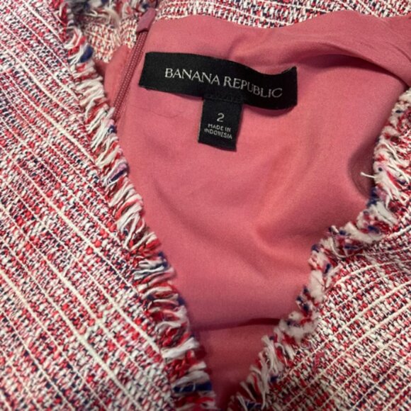 Banana Republic NWOT Tweed Wrap Dress - Size 2 - Pink Multi - Frayed Trim Casual - Picture 4 of 5